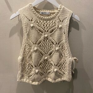 Zara Crop Knit Crochet Top with Side Ties